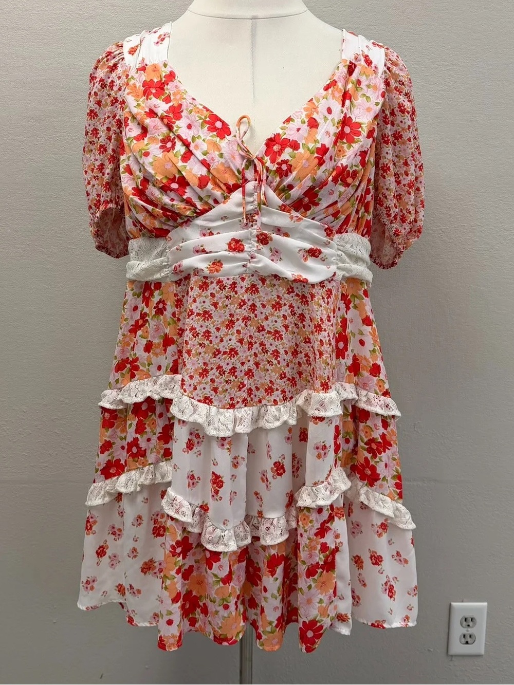 Arula Pink & Orange Floral Patchwork Mini Dress - Size 18/20